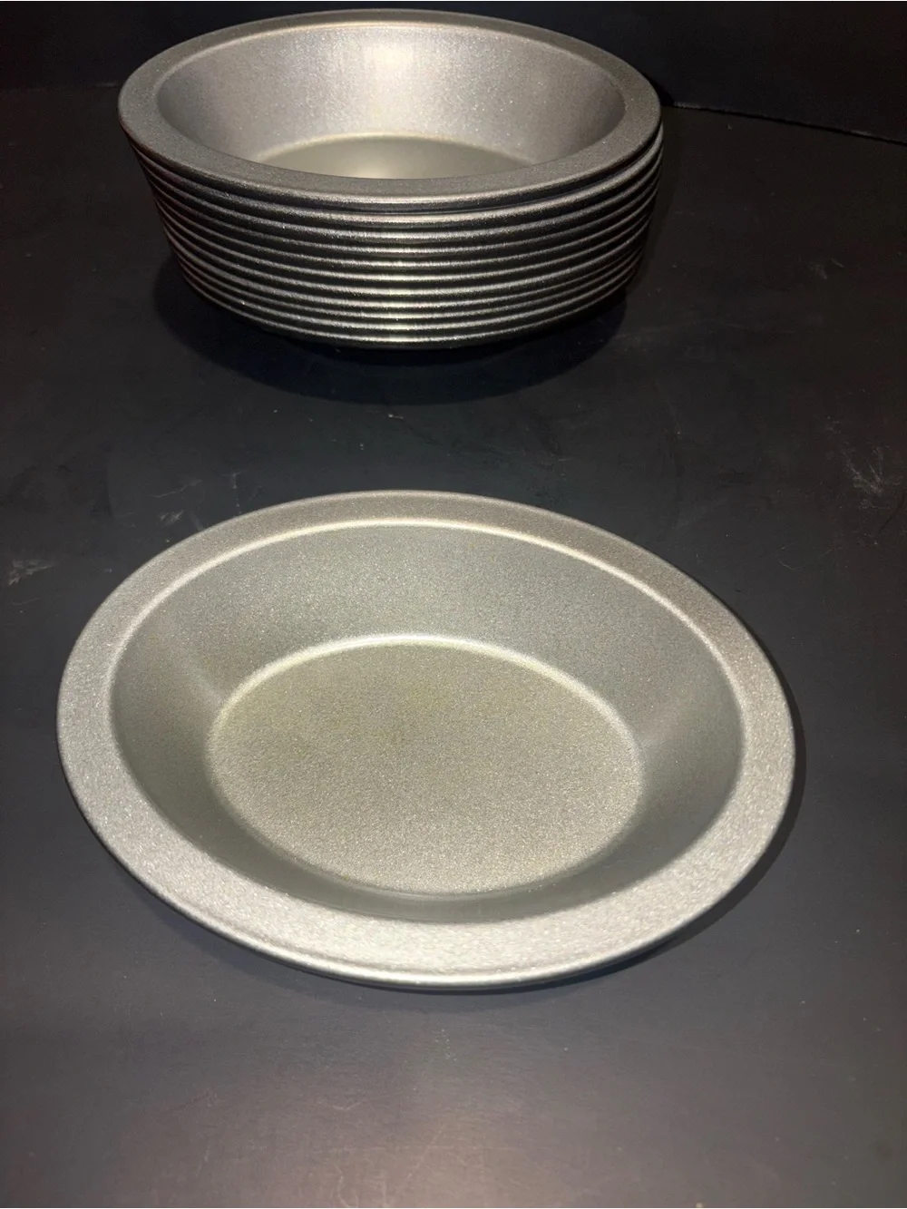 12 piece Set of Metallic Silver Mini Pie Pans (Stackable). Oval
